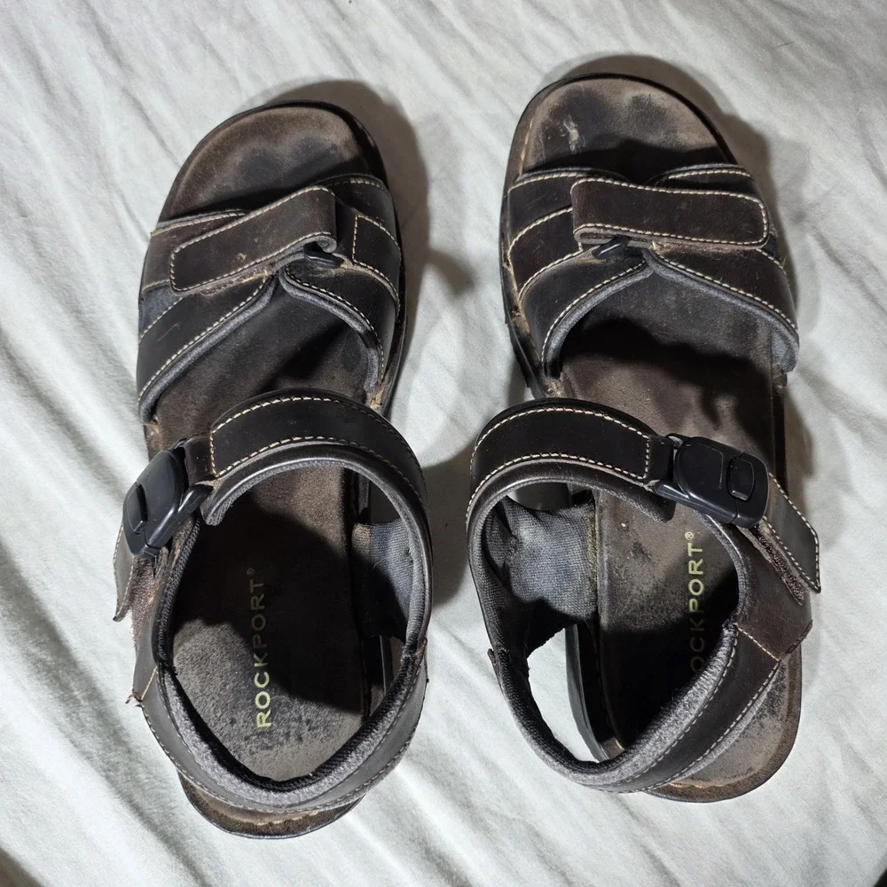Rockport Men's Leather Sandals‎ Cushioned Footbed Straps Size 12 Medium